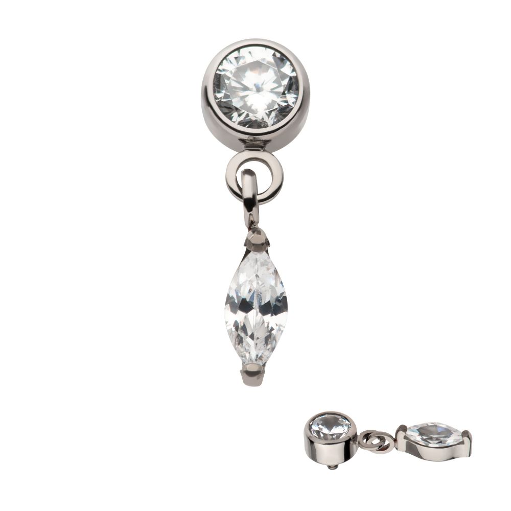 Titanium Internally Threaded Round CZ with Dangle Marquise CZ Top
