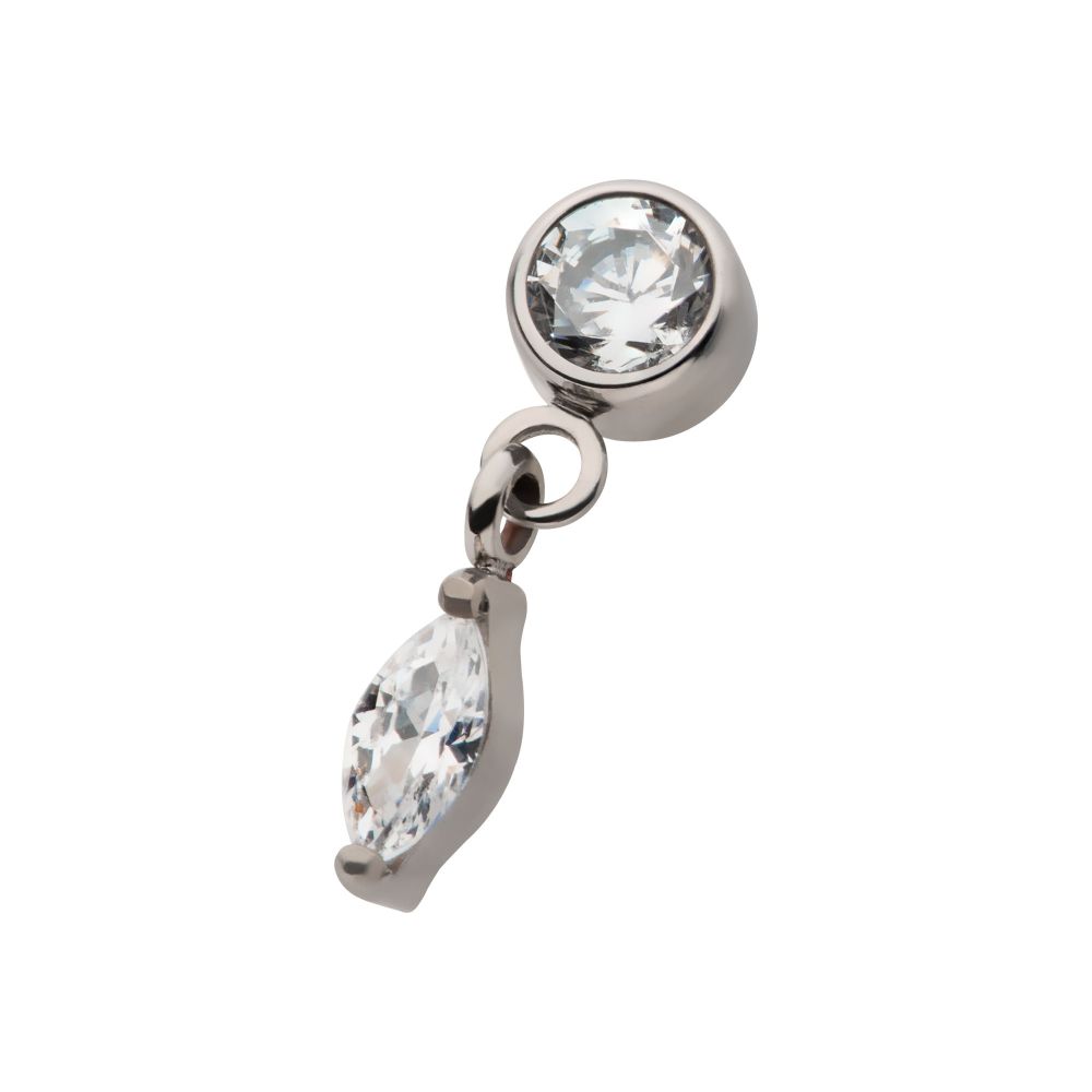Titanium Internally Threaded Round CZ with Dangle Marquise CZ Top