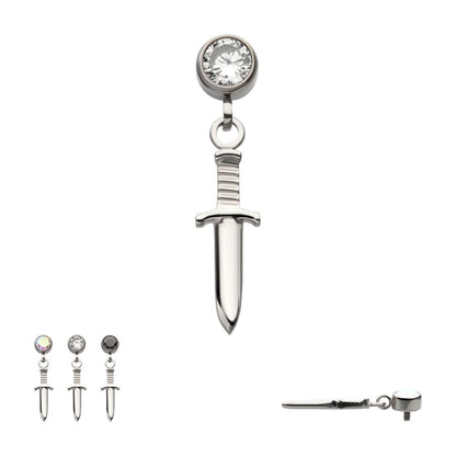Titanium Internally Threaded Bezel Round CZ Dangle Dagger Top