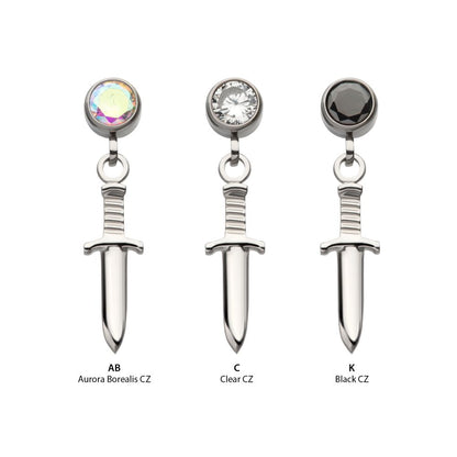 Titanium Internally Threaded Bezel Round CZ Dangle Dagger Top