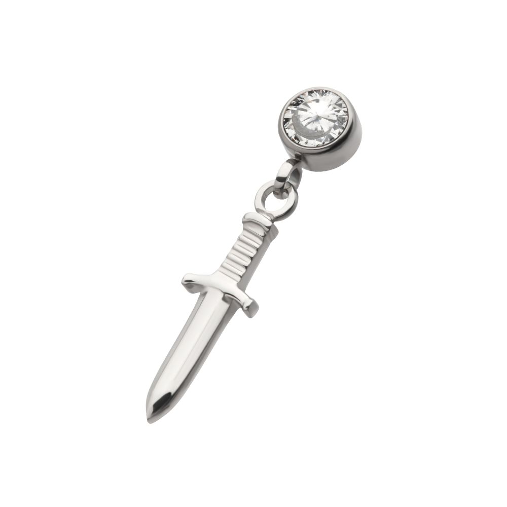 Titanium Internally Threaded Bezel Round CZ Dangle Dagger Top