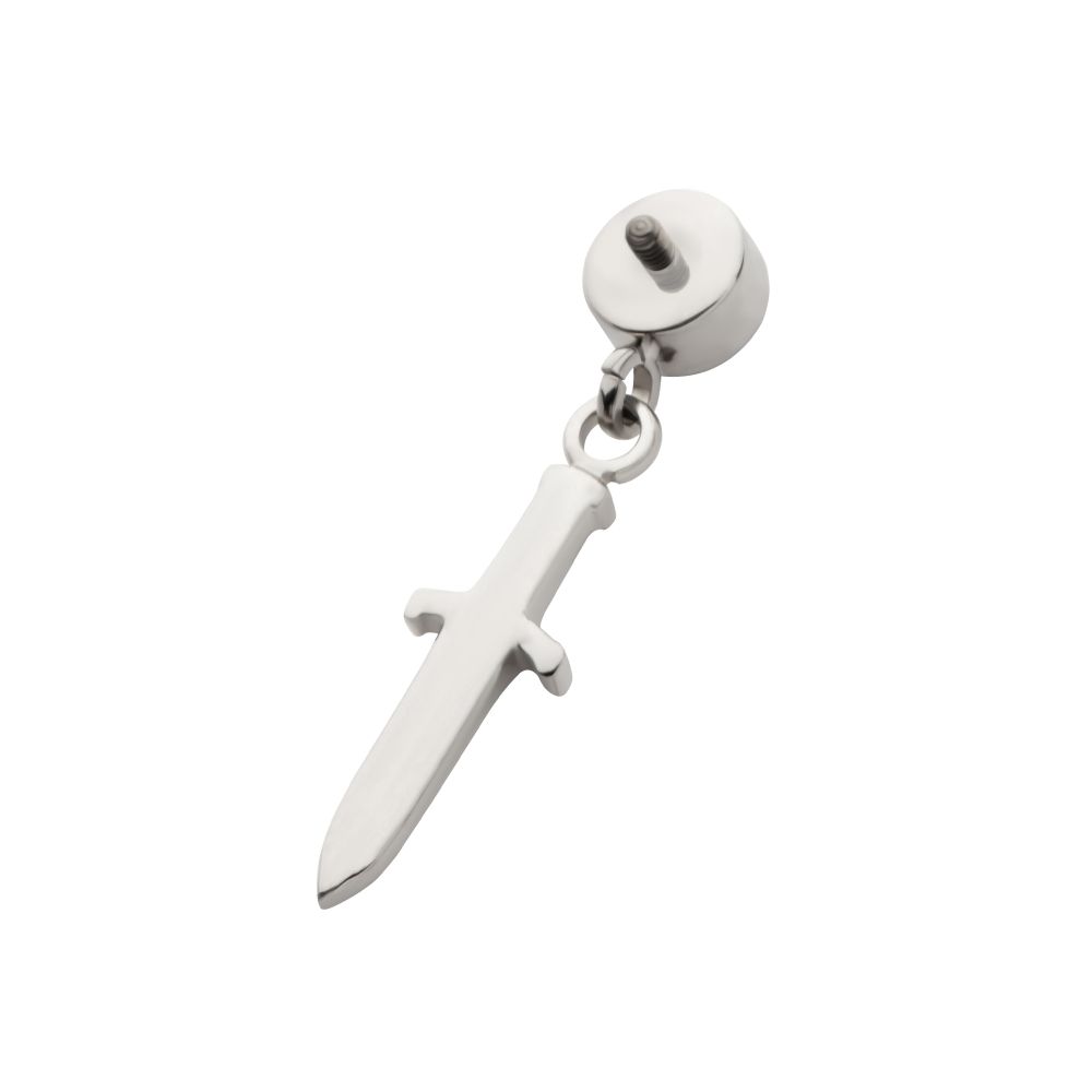 Titanium Internally Threaded Bezel Round CZ Dangle Dagger Top