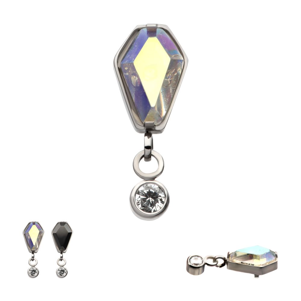 Titanium Internally Threaded Dangle Bezel Round & Coffin CZ Top