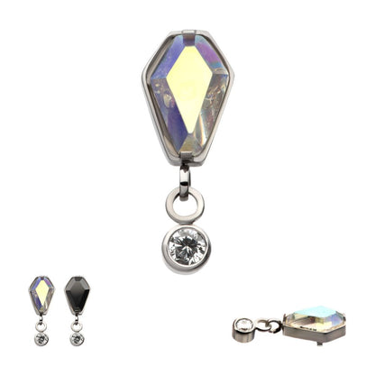 Titanium Internally Threaded Dangle Bezel Round & Coffin CZ Top