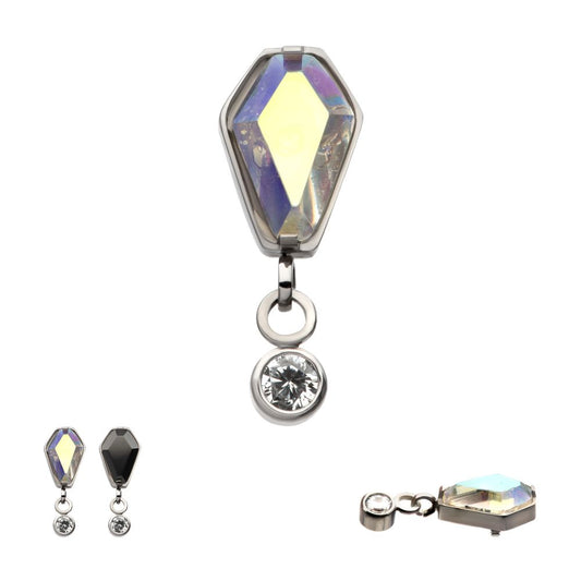 Titanium Internally Threaded Dangle Bezel Round & Coffin CZ Top