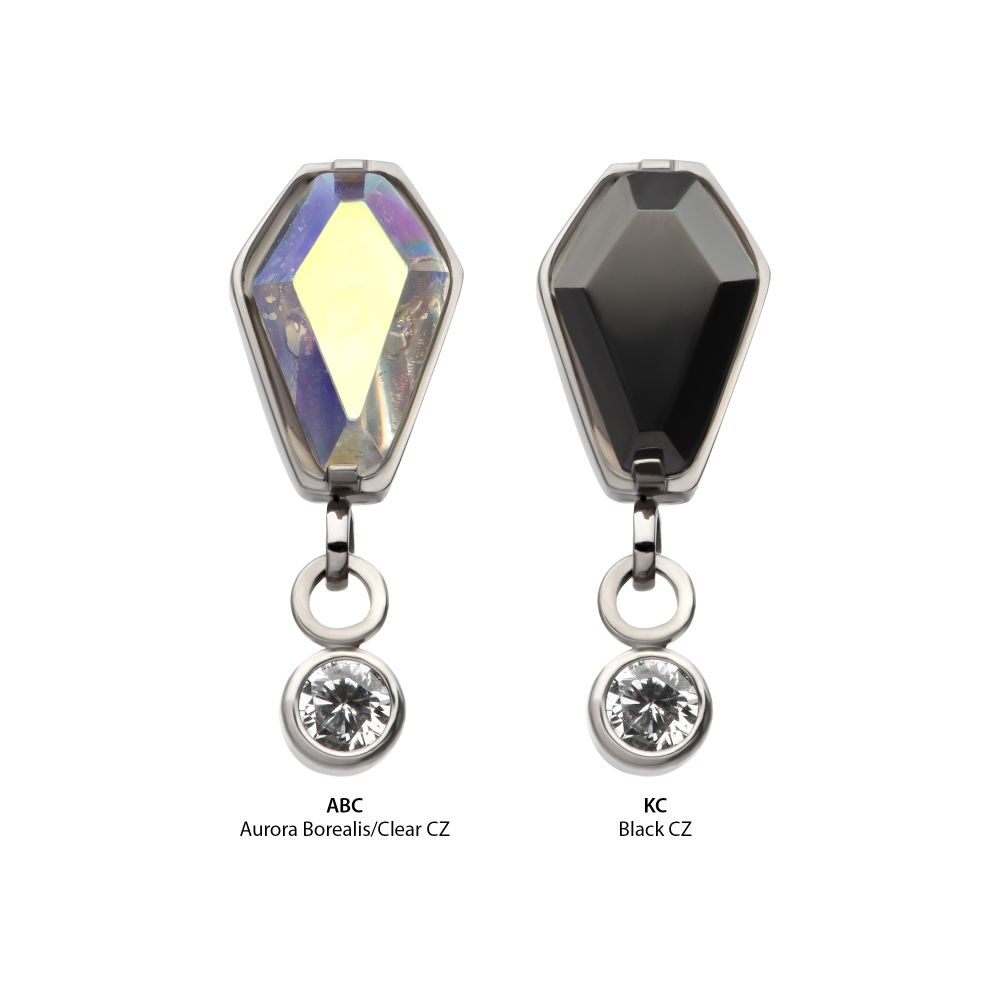 Titanium Internally Threaded Dangle Bezel Round & Coffin CZ Top