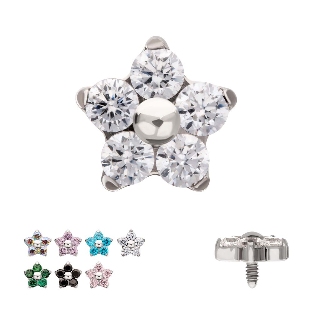 Titanium Internally Threaded Prong Set Gem 5-Petal Flower Top
