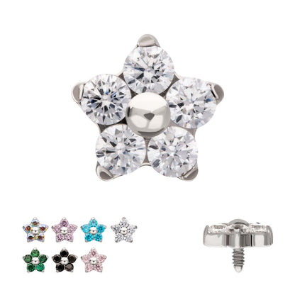 Titanium Internally Threaded Prong Set Gem 5-Petal Flower Top