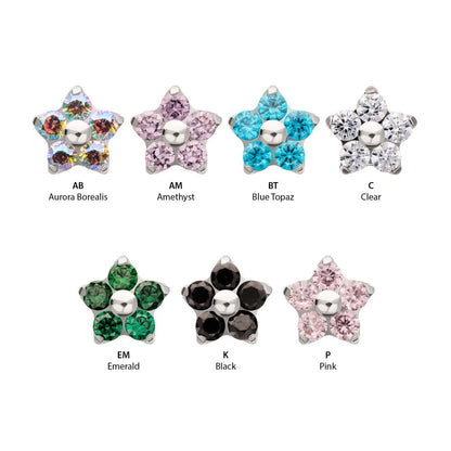 Titanium Internally Threaded Prong Set Gem 5-Petal Flower Top