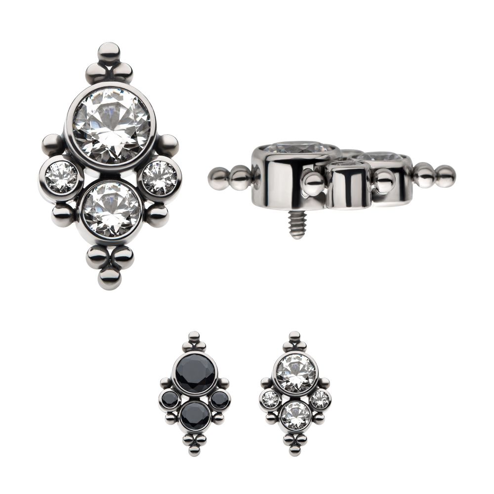 Titanium Internally Threaded with 4 Bezel Set AAA CZ/Swarovski Zirconia & Beads Cluster Top