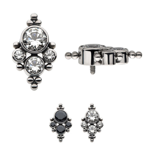 Titanium Internally Threaded with 4 Bezel Set AAA CZ/Swarovski Zirconia & Beads Cluster Top