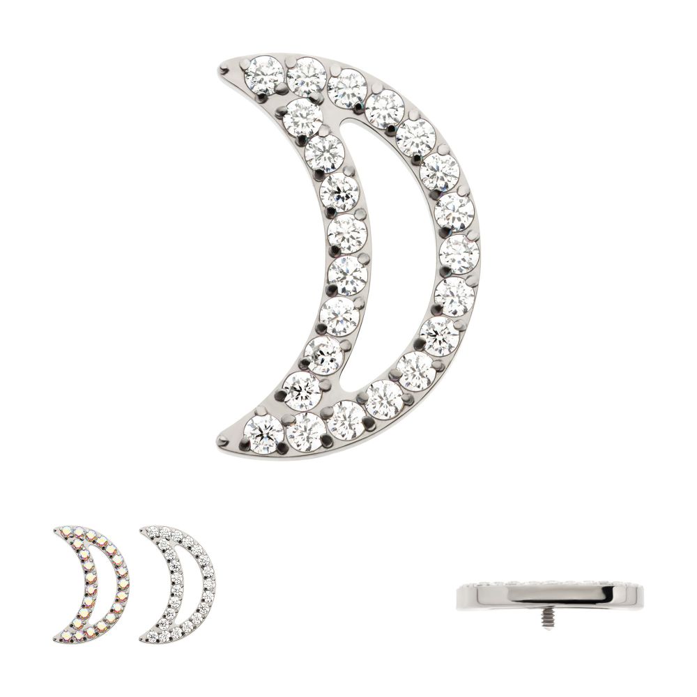 Titanium Internally Threaded Cut Out Crescent Moon Top with Pave Set Clustered CZ