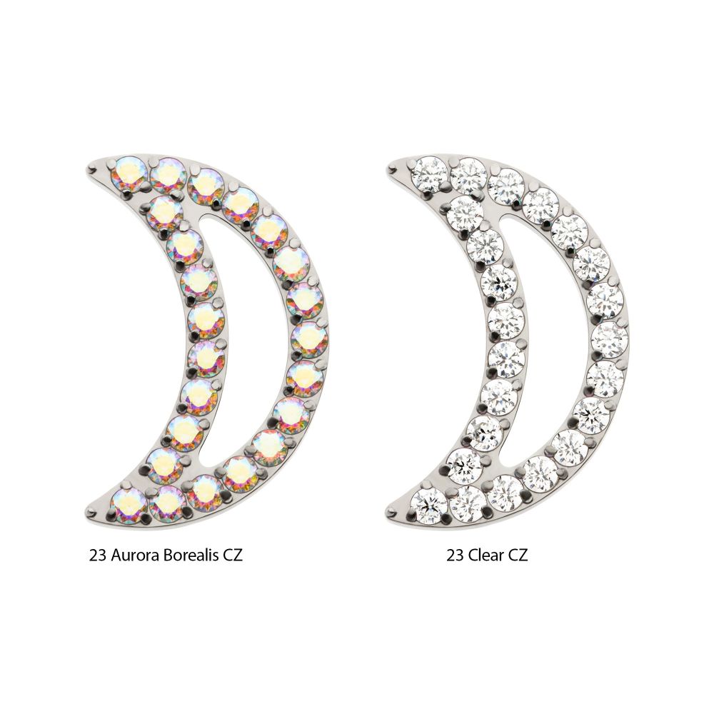 Titanium Internally Threaded Cut Out Crescent Moon Top with Pave Set Clustered CZ