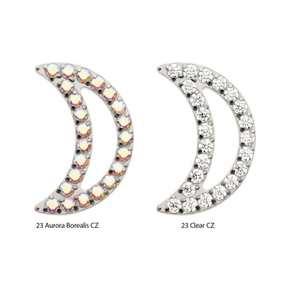 Titanium Internally Threaded Cut Out Crescent Moon Top with Pave Set Clustered CZ