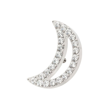 Titanium Internally Threaded Cut Out Crescent Moon Top with Pave Set Clustered CZ