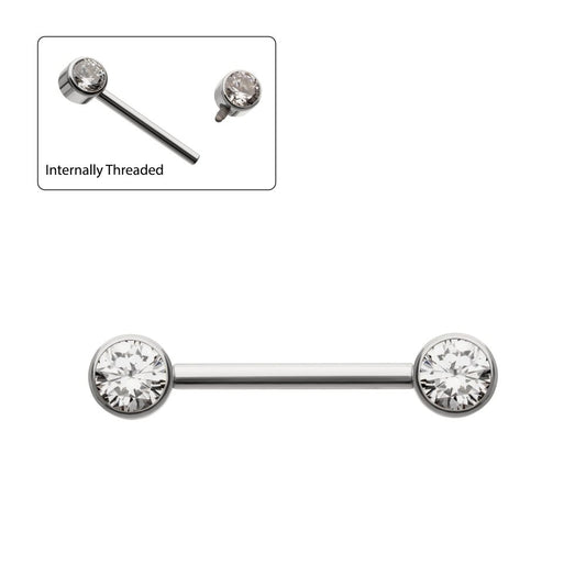 Titanium Internally Threaded Bezel Set Gem End Nipple Barbell (One Side Fixed, One Side Internally Threaded ) | Sold by piece