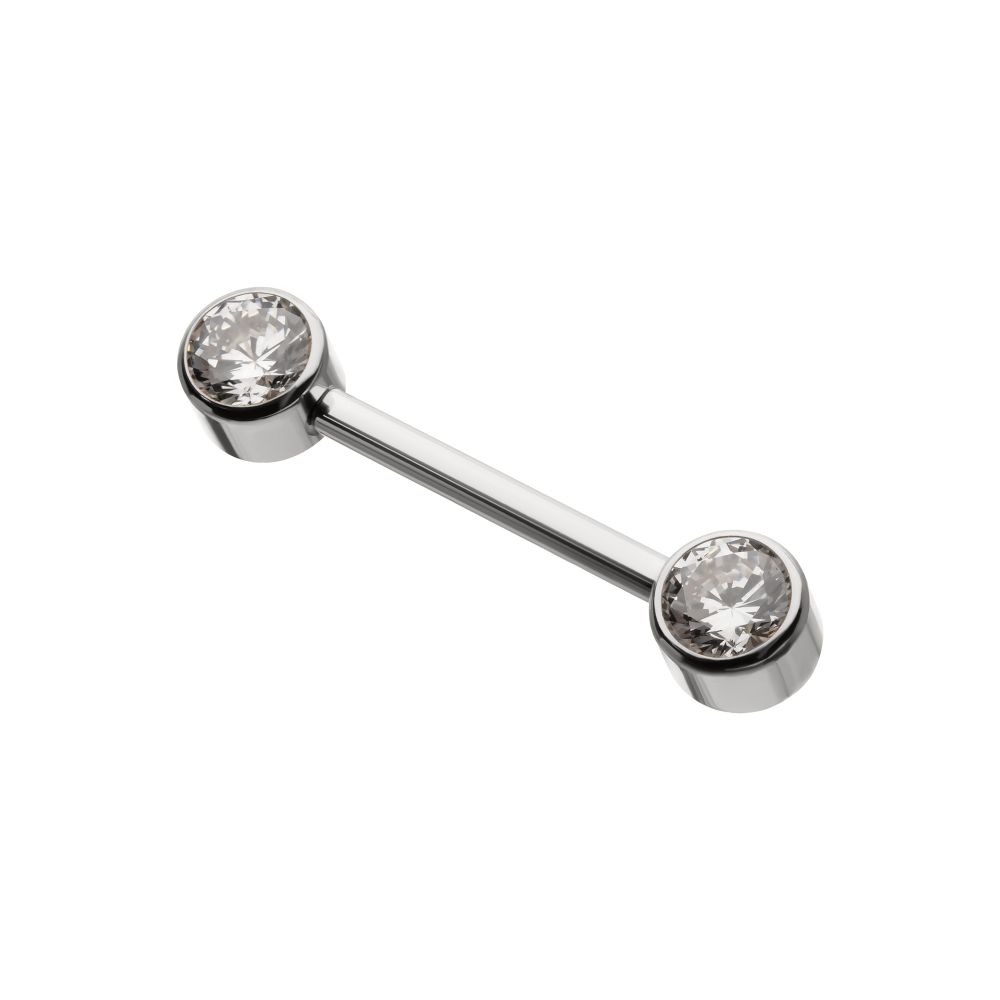 Titanium Internally Threaded Bezel Set Gem End Nipple Barbell (One Side Fixed, One Side Internally Threaded ) | Sold by piece