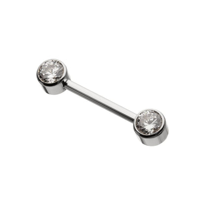 Titanium Internally Threaded Bezel Set Gem End Nipple Barbell (One Side Fixed, One Side Internally Threaded ) | Sold by piece