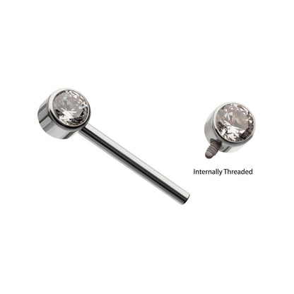 Titanium Internally Threaded Bezel Set Gem End Nipple Barbell (One Side Fixed, One Side Internally Threaded ) | Sold by piece