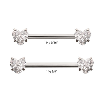 Titanium Internally Threaded Prong Set Heart CZ Gem End Nipple Barbell (One Side Fixed, One Side Internally Threaded) | Sold by piece