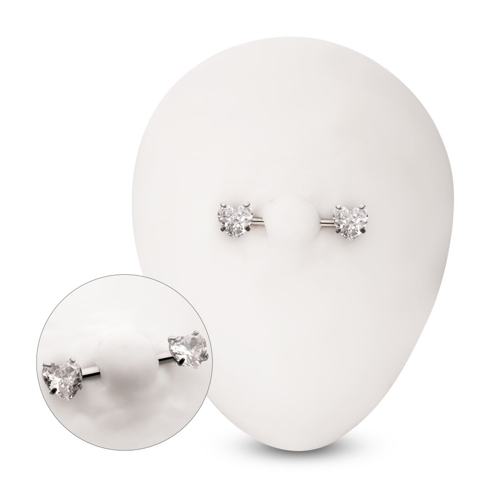 Titanium Internally Threaded Prong Set Heart CZ Gem End Nipple Barbell (One Side Fixed, One Side Internally Threaded) | Sold by piece