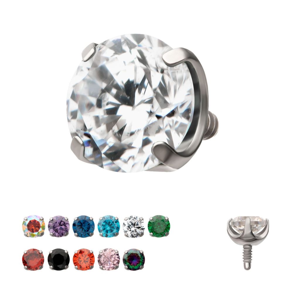 Titanium-Internally Threaded Low Profile 4 Prong Round Gem Top