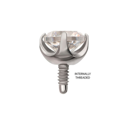 Titanium-Internally Threaded Low Profile 4 Prong Round Gem Top