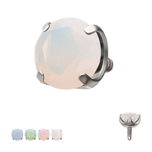Titanium Internally Threaded Low Profile 4 Prong Round Opalite Gem Top