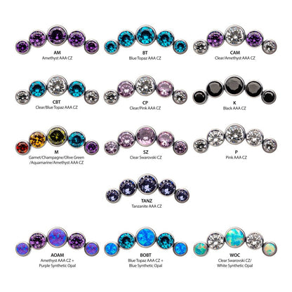Titanium Internally Threaded with 5 Bezel Set AAA CZ/Swarovski Zirconia/Synthetic Opal Cluster Top