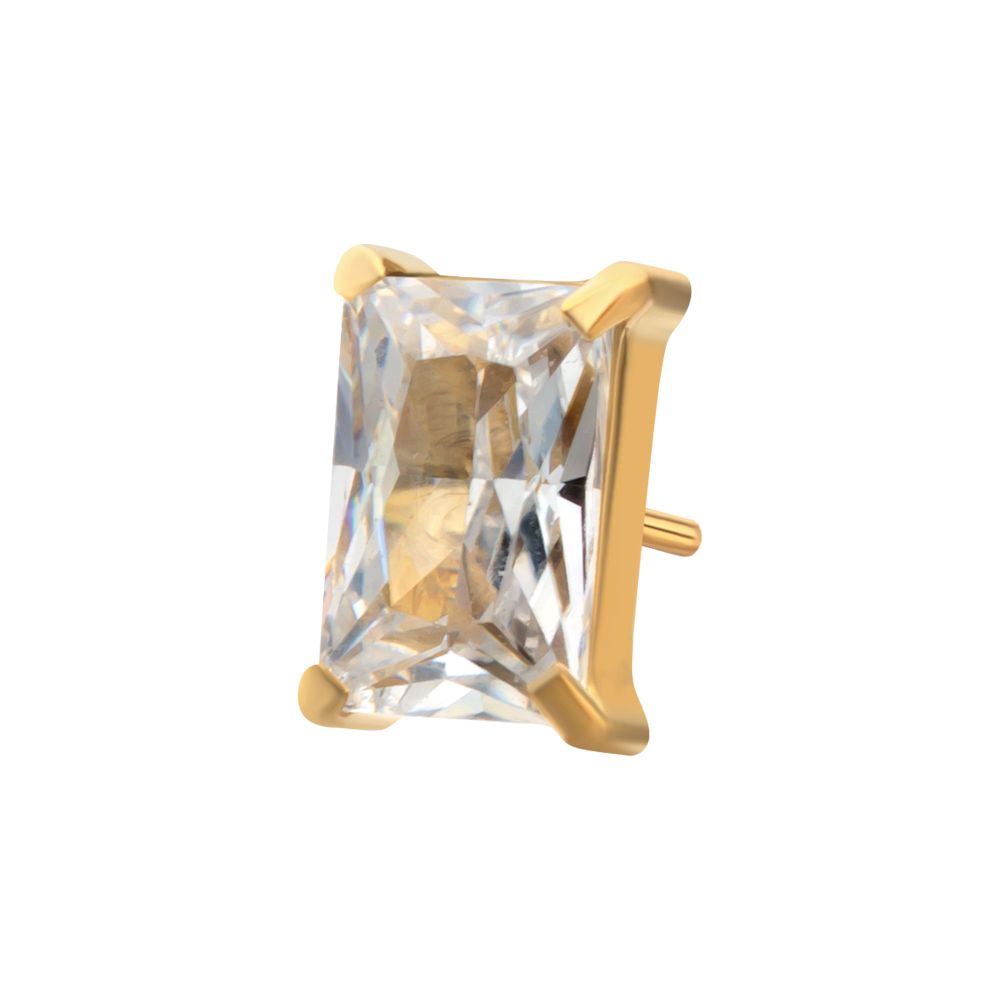 24Kt Gold PVD Titanium Threadless "Luxe Baguette" Prong Set Gem Top