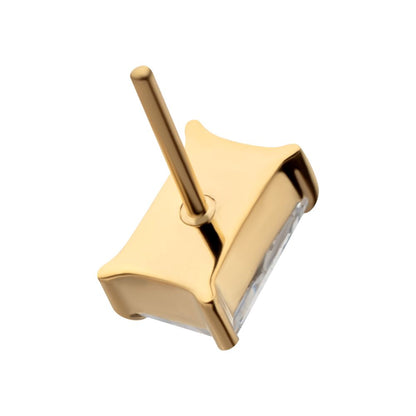 24Kt Gold PVD Titanium Threadless "Luxe Baguette" Prong Set Gem Top