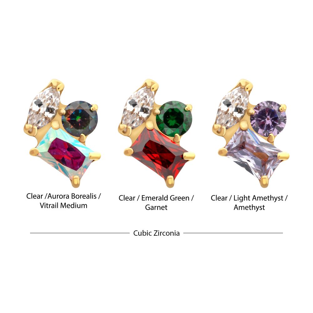 24Kt Gold PVD Titanium Threadless "Harmony Cluster" Prong Set Gem Top
