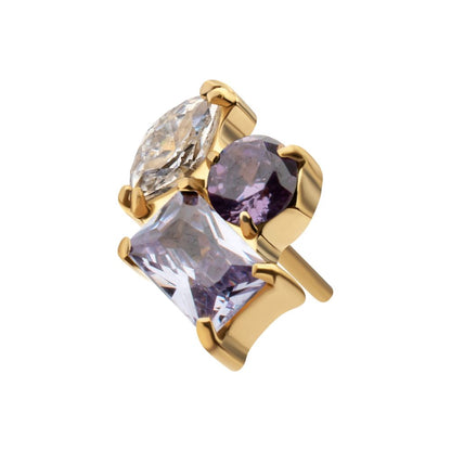 24Kt Gold PVD Titanium Threadless "Harmony Cluster" Prong Set Gem Top