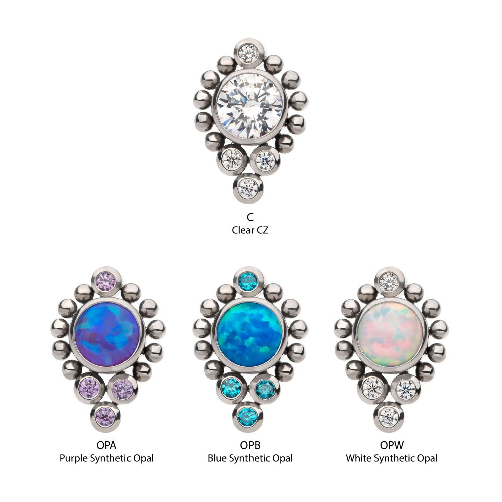 Titanium Threadless Bezel Set Gem/Opal Beaded Cluster Top