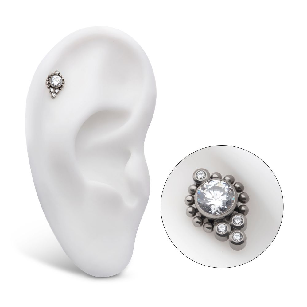 Titanium Threadless Bezel Set Gem/Opal Beaded Cluster Top
