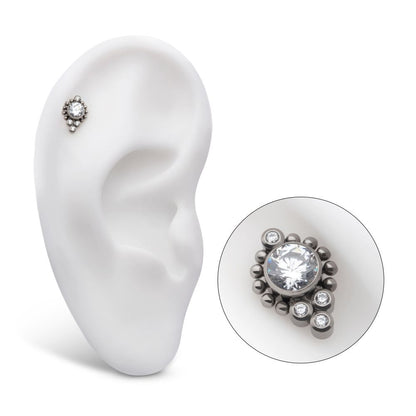 Titanium Threadless Bezel Set Gem/Opal Beaded Cluster Top
