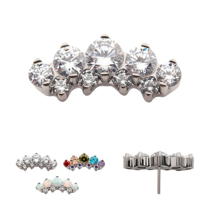 Titanium Threadless Prong Set Round CZ/Opal Terraced Cluster Top