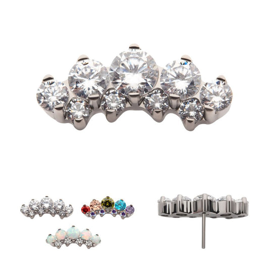 Titanium Threadless Prong Set Round CZ/Opal Terraced Cluster Top