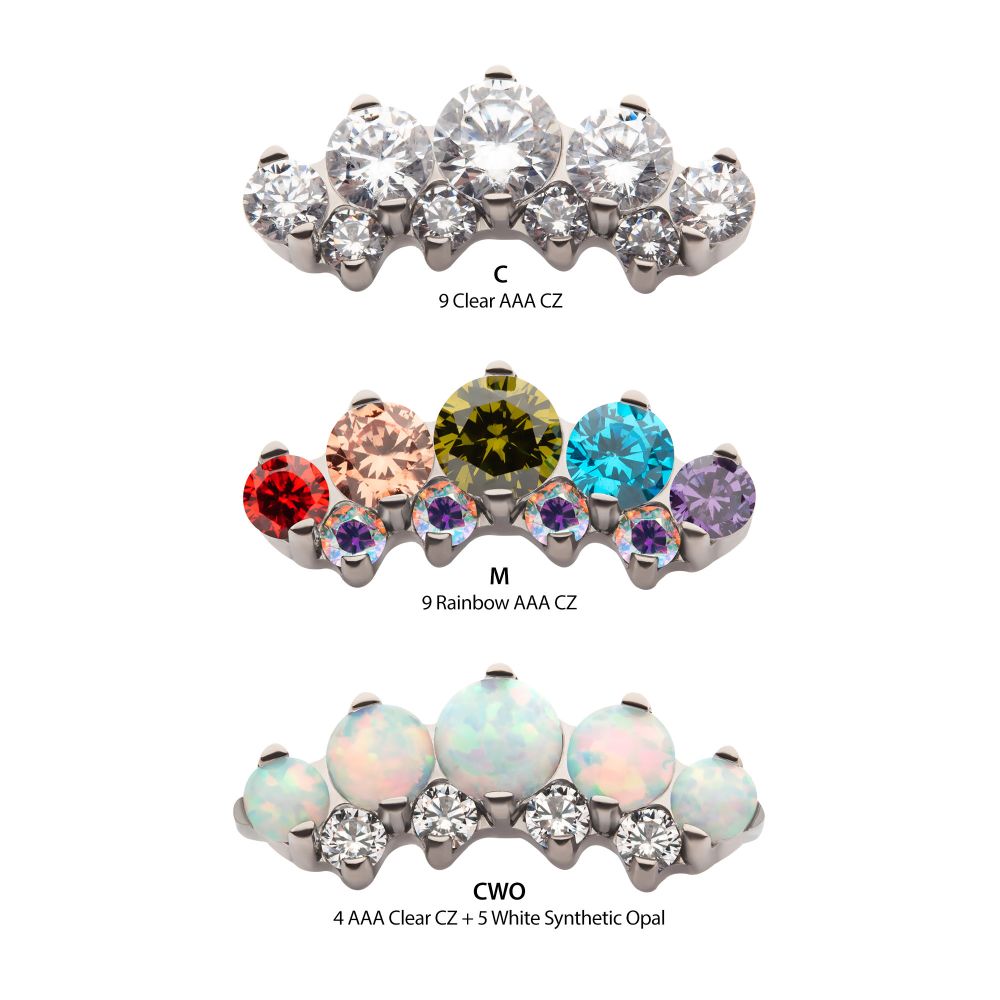Titanium Threadless Prong Set Round CZ/Opal Terraced Cluster Top