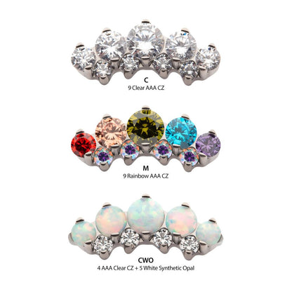 Titanium Threadless Prong Set Round CZ/Opal Terraced Cluster Top
