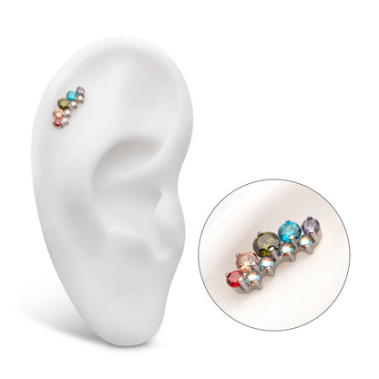 Titanium Threadless Prong Set Round CZ/Opal Terraced Cluster Top