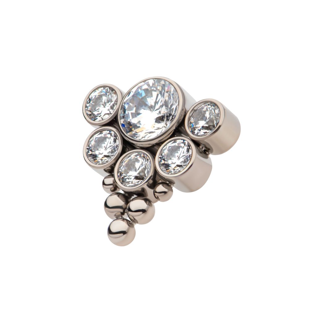 Titanium Threadless Tri-bead end with 4mm & 2.5mm Bezel Set AAA Clear CZ/Opal Cluster Top