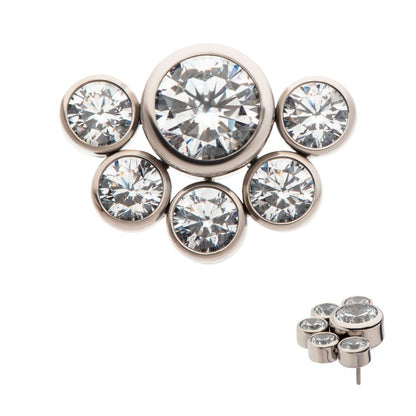 Titanium Threadless with 5mm & 3mm Bezel Set AAA CZ Cluster Top
