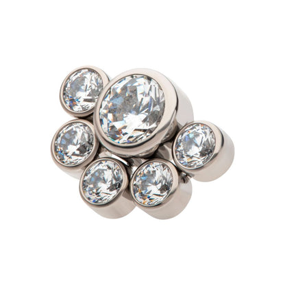 Titanium Threadless with 5mm & 3mm Bezel Set AAA CZ Cluster Top