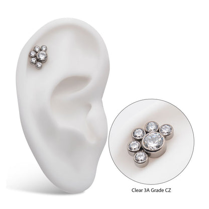 Titanium Threadless with 5mm & 3mm Bezel Set AAA CZ Cluster Top