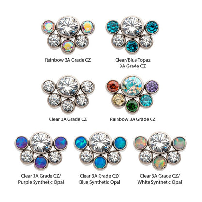 Titanium Threadless with 4mm & 2.5mm Bezel Set AAA CZ/Opal Cluster Top