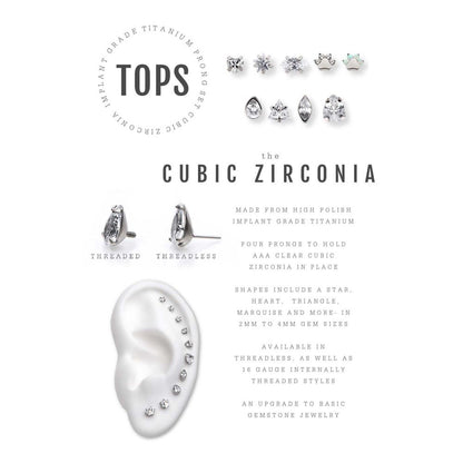 Titanium Threadless with Bezel Set CZ Pear-Shaped Top