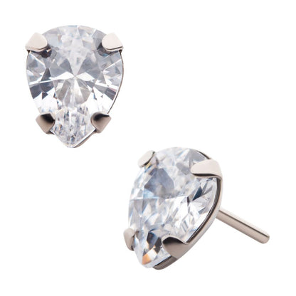 Titanium Threadless with 4-Prong Set CZ Pear-Shaped Top