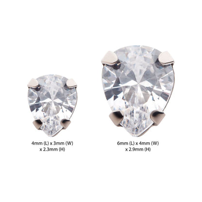 Titanium Threadless with 4-Prong Set CZ Pear-Shaped Top
