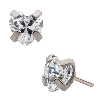 Titanium Threadless with 4-Prong Set CZ Heart Shape Top